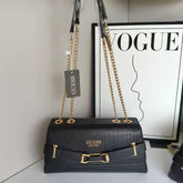 Gues* - Silvye Convertible Crossbody Flap CROC- BLACK